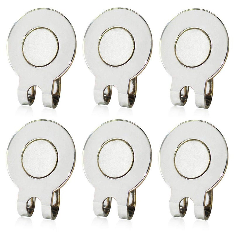 TXIN 6 Pieces Golf Cap Clip Ball Marker Holders, Silver Magnetic Golf Hat Clip Magnetic Golf Ball Marker Holder for Pants Hats Bags - Image 1